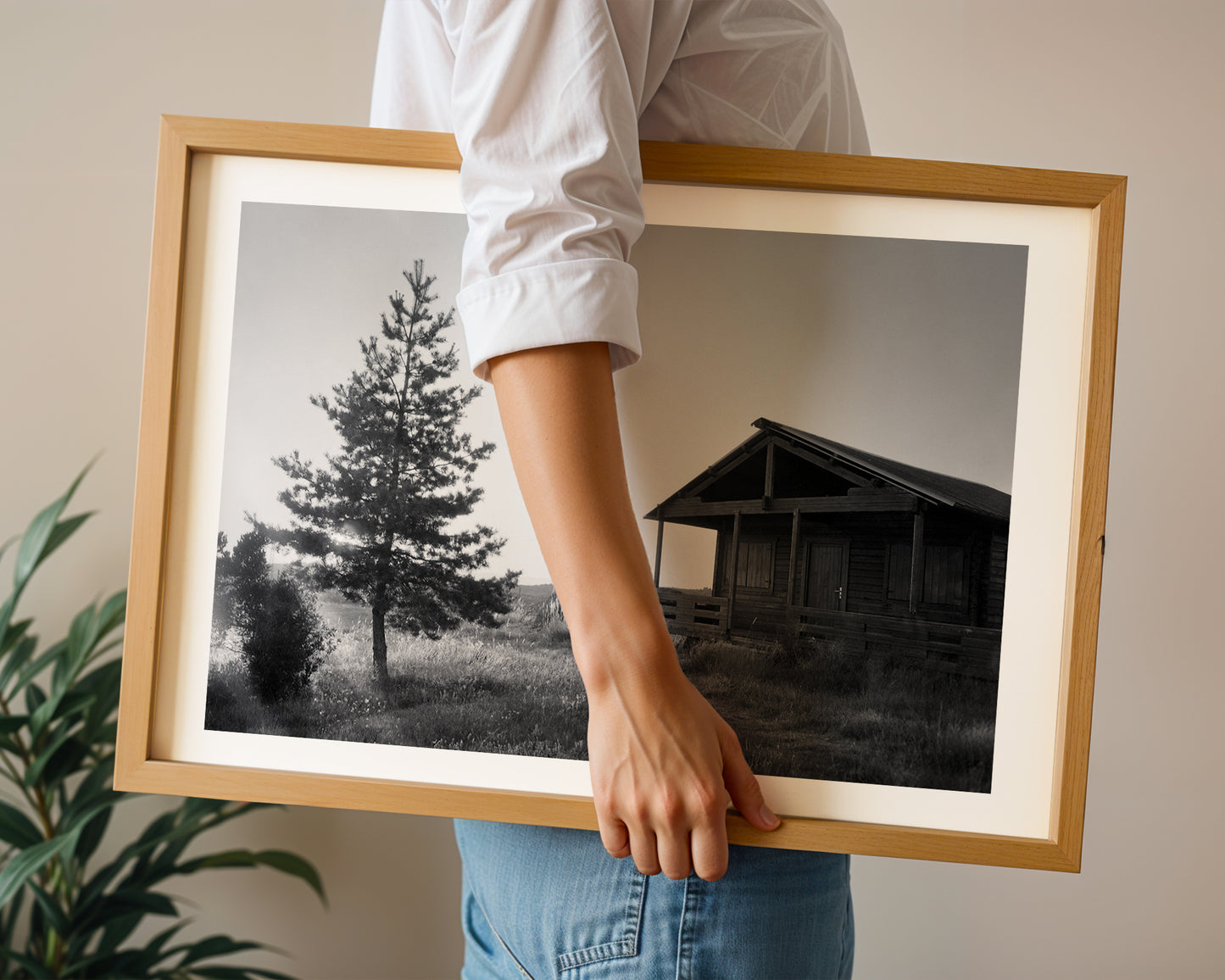 Cabin in the woods - Serene Black & White Print on Fine Art Paper