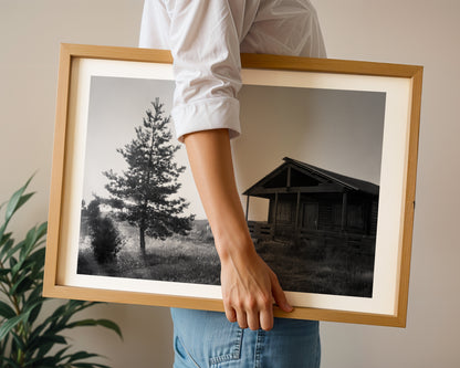 Cabin in the woods - Serene Black & White Print on Fine Art Paper