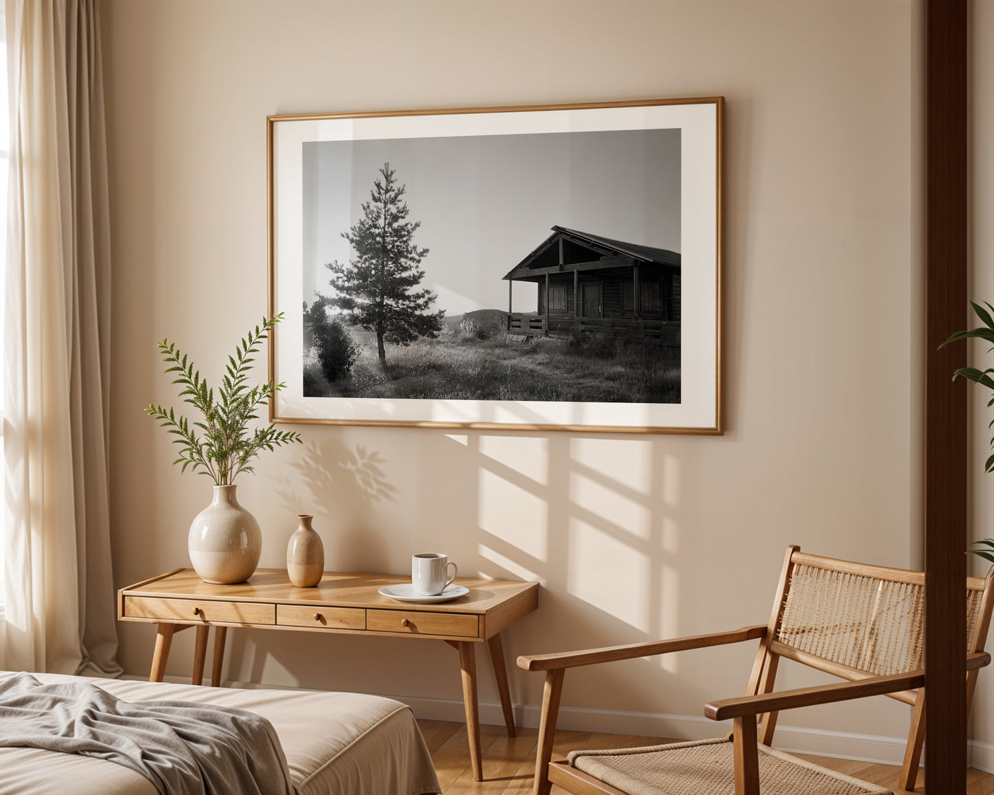 Cabin in the woods - Serene Black & White Print on Fine Art Paper