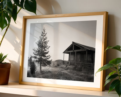 Cabin in the woods - Serene Black & White Print on Fine Art Paper